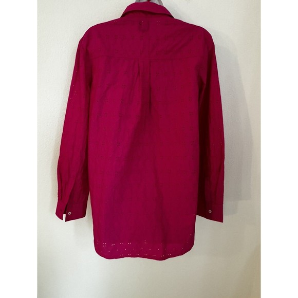 Gap Eyelet Embroidered Fushia Pink Long Sleeve Oversized Button Up Blouse Top S - Picture 4 of 7